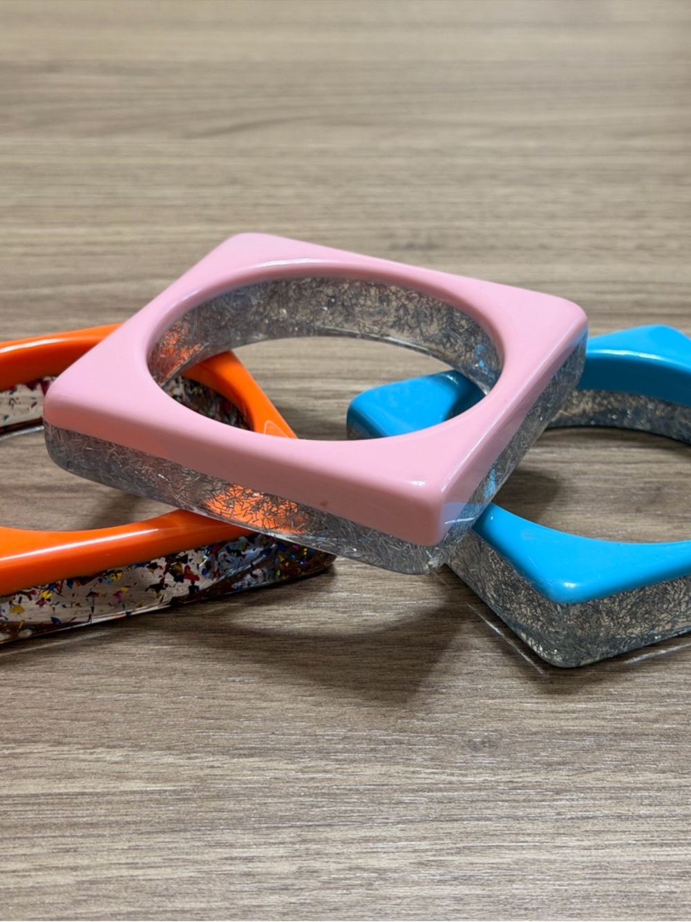 Sassy Jones Square Resin Bangle Set - Pink, Orange, Blue - Picture 2 of 3
